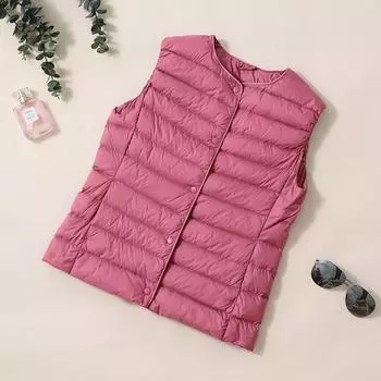 Новая легкая куртка-пуховик женская пуховая жилетка жилет с подкладкой без воротника белая куртка на утином пуху зимняя M светло-серый