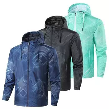 Новая легкая куртка с принтом, мужская тонкая куртка на весну и осень с капюшоном и воротником-стойкой, большой размер L чёрный