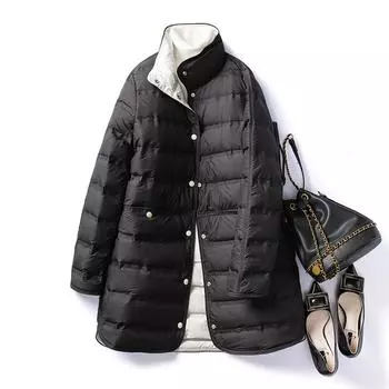 Новая легкая осенне-зимняя куртка-пуховик женская зимняя средняя и длинная темпераментная тонкая белая утиная пуховая куртка в тон прессованной резиновой куртке прилив M хаки