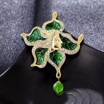 Новая легкая роскошная брошь-цветок из кристаллов с зеленой лилией и бриллиантами в стиле ретро, брошь-булавка для пиджака