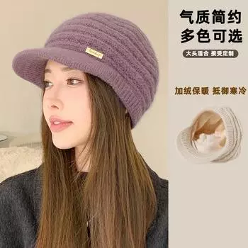 Новая легкая роскошная горизонтальная полосатая шапка для мам среднего и пожилого возраста из утолщенного бархата, зимняя элегантная теплая вязаная шапка из кроличьего меха M56-58cm чёрный