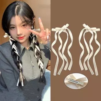 Новая лента с длинным бантом, боковые заколки для волос с когтями для женщин, девочек, детей, детская шпилька, подарок, вечерние аксессуары для волос, головные уборы, орнамент 1PC синий