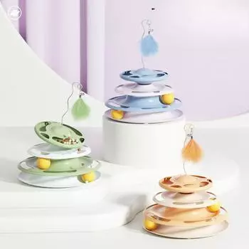 Новая летающая тарелка, вращающаяся игрушка для кошек, четырехслойная игровая тарелка для кошек, саморазвлекательная игрушка для кошек, протекающая еда, игрушка для домашних животных 24*15cm