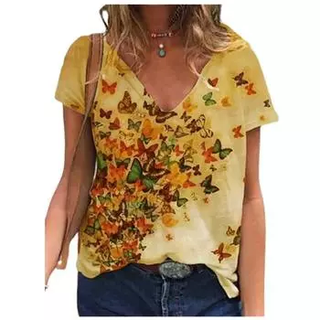 Новая летняя быстросохнущая футболка, женский топ с v-образным вырезом и 3D градиентом, популярная женская повседневная модная футболка с коротким рукавом