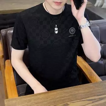 Новая летняя быстросохнущая мужская футболка из европейского ледяного шелка, модная тонкая рубашка с короткими рукавами и тонким дном для молодежи и среднего возраста M