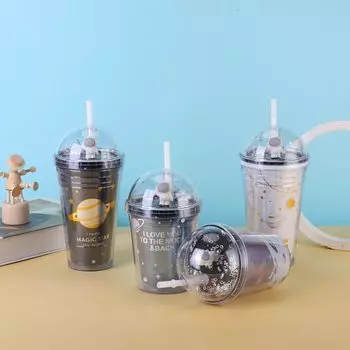 Новая летняя чашка с героями мультфильмов знаменитостей в Интернете, креативный подарок, портативная детская чашка для воды, двухслойная вакуумная пластиковая соломенная чашка