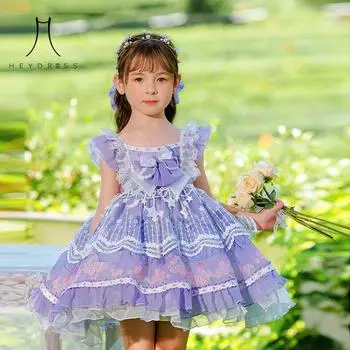 Новая летняя детская одежда для девочек, кружевное шифоновое платье, детское праздничное платье в стиле Лолиты 80 фиолетовый