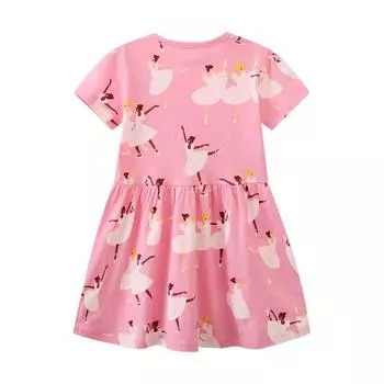 Новая летняя детская одежда, юбка в европейском и американском стиле с мультяшным принтом для девочек, платье с короткими рукавами, трикотажная хлопковая юбка принцессы с круглым вырезом 90cm