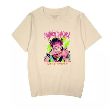 Новая летняя футболка для пар из хлопка с короткими рукавами в стиле аниме «Jujutsu Kaisen Spell Battle» для мужчин и женщин XXXXL жёлтый
