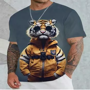 Новая летняя футболка Domineering с короткими рукавами в стиле хип-хоп с 3D принтом животных, модная трендовая футболка, мужская большая хлопковая футболка 4XL