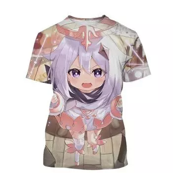 Новая летняя футболка Genshin Impact с 3D-принтом для мужчин и женщин, футболки с коротким рукавом и мультяшными играми, футболки Harajuku больших размеров, детская одежда 2XL