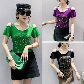 Новая летняя футболка Ice Silk Mesh Heavy Industry для женщин с короткими рукавами и одним плечом Iron Diamond M чёрный