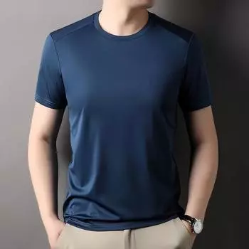 Новая летняя футболка, мужская повседневная однотонная мужская футболка с короткими рукавами, дышащая мужская футболка с круглым вырезом и половиной рукавов