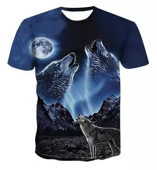 Новая летняя футболка с 3D цифровым принтом и короткими рукавами, голова волка, серия животных, мужская и женская персонализированная футболка больших размеров S