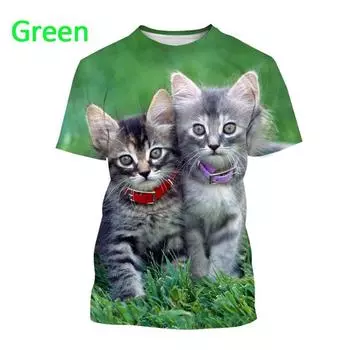 Новая летняя футболка с 3D милыми животными и кошками, детская мода, кавайные футболки, унисекс, Harajuku, с короткими рукавами, забавная одежда S