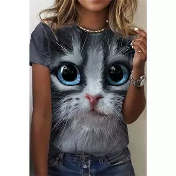 Новая летняя футболка с 3D-печатью для женщин, милая модная футболка с изображением кошек 2022 года, новая одежда Harajuku Animal с коротким рукавом и свободными рукавами, Camiseta S