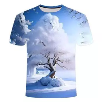 Новая летняя футболка с 3D-принтом в виде льва для мужчин и женщин с круглым вырезом, модная, с коротким рукавом, свободные футболки Harajuku, топы для детей и мужчин S