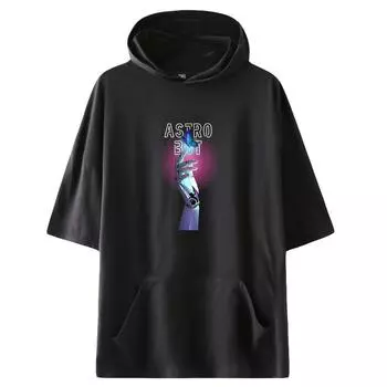Новая летняя футболка с капюшоном для мужчин с принтом аниме Astro Bot, мужская футболка с коротким рукавом, толстовка с капюшоном XS чёрный