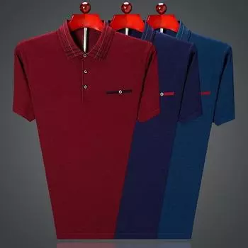 Новая летняя футболка с короткими рукавами для папы среднего возраста, ледяной шелк, деловая повседневная дышащая тонкая однотонная рубашка ПОЛО с лацканами M