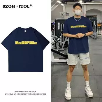 Новая летняя футболка с короткими рукавами для мужчин, тренд в корейском стиле, простой топ с короткими рукавами, свободная повседневная брендовая футболка в гонконгском стиле M чёрный