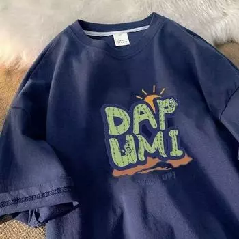 Новая летняя футболка с короткими рукавами для мужчин, тренд в корейском стиле, простой топ с короткими рукавами, свободная повседневная брендовая футболка в гонконгском стиле M чёрный