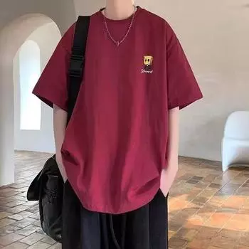 Новая летняя футболка с короткими рукавами для мужчин, тренд в корейском стиле, простой топ с короткими рукавами, свободная повседневная брендовая футболка в гонконгском стиле S чёрный