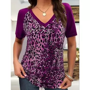 Новая летняя футболка с круглым вырезом и короткими рукавами большого размера с разноцветным леопардовым принтом S