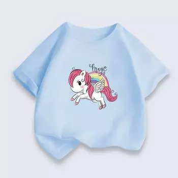 Новая летняя футболка с принтом для девочек, хлопковая мягкая ткань, нижняя рубашка, простой мультфильм 110cm белый