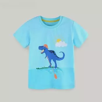 Новая летняя хлопковая футболка с рисунком из мультфильмов для мальчиков - европейский и американский стиль, круглая горловина, размеры от маленького до среднего 7 Years (125cm)