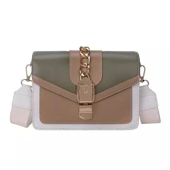 Новая летняя корейская сумка через плечо с широким ремешком, модная маленькая квадратная сумка через плечо контрастного цвета 20x8x14cm коричневый