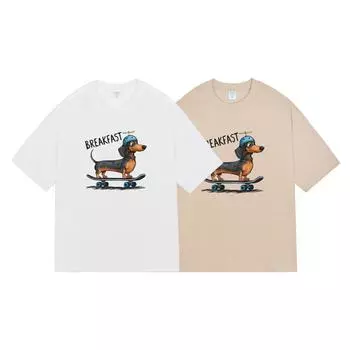 Новая летняя креативная мультяшная такса с цифровым принтом, свободная универсальная мужская футболка с короткими рукавами S
