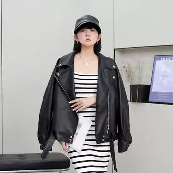 Новая летняя куртка из искусственной кожи в корейском стиле с отворотом для мотоцикла, свободная студенческая универсальная куртка, кардиган, короткое пальто, женский модный бренд M