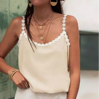 Новая летняя маленькая мятая хризантема в стиле пэчворк для женщин, повседневный свободный тонкий топ без рукавов для женщин L