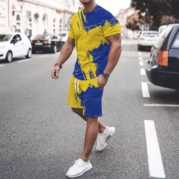 Новая летняя мода, комплекты из 2 предметов, спортивный костюм, мужская одежда больших размеров, футболки в пляжном стиле в стиле ретро, футболки с 3D принтом, мужской костюм, футболка, шорты S