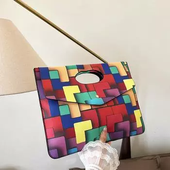 Новая летняя модная красочная клетчатая ручная сумка-конверт, нишевый дизайн, модная модная маленькая квадратная сумка