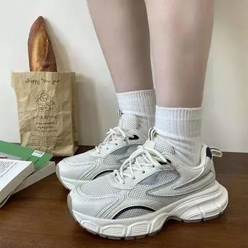 Новая летняя модная обувь на шнуровке с толстой подошвой, женская повседневная спортивная обувь для папы, женская обувь для хлеба 35