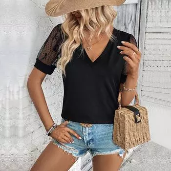 Новая летняя модная женская однотонная футболка с короткими рукавами для женщин, элегантные блузки, женская одежда S чёрный