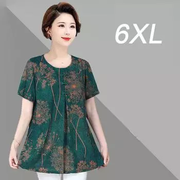 Новая летняя модная женская винтажная повседневная футболка с коротким рукавом и принтом больших размеров, свободная мягкая и удобная летняя рубашка-топ 6XL красный