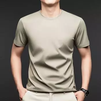 Новая летняя мужская футболка из шелкового шелка шелковицы со средними рукавами, хлопковая футболка с круглым вырезом и половиной рукава, шелковая анти-ледяная футболка для молодых мужчин, рубашка-поло для мужчин M