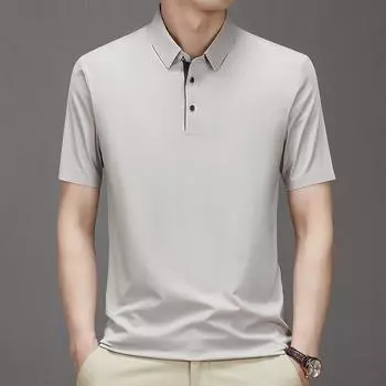 Новая летняя мужская футболка из шелкового шелка шелковицы со средними рукавами, хлопковая футболка с круглым вырезом и половиной рукава, шелковая анти-ледяная футболка для молодых мужчин, рубашка-поло для мужчин 48