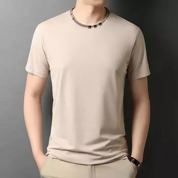 Новая летняя мужская футболка из шелкового шелка с круглым вырезом и короткими рукавами, летний топ, повседневная футболка с половиной рукавов, мужская одежда M