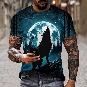 Новая летняя мужская футболка с 3D цифровым принтом волка, топ в стиле хип-хоп, Hegemonic, повседневный свободный уличный пуловер с короткими рукавами S