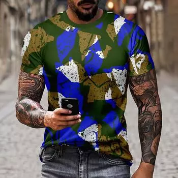 Новая летняя мужская футболка с 3D-принтом, крутой камуфляж в стиле милитари, уличный повседневный топ из полиэстера с круглым вырезом и короткими рукавами 2XS