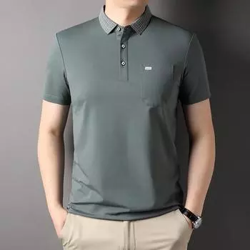 Новая летняя мужская футболка с короткими рукавами, мужская молодежная футболка с карманом и лацканами из шелка шелковицы, модная повседневная футболка с короткими рукавами