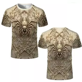 Новая летняя мужская футболка с пауком, 3D-печать, трехмерный череп, круглый вырез, короткий рукав, модная мода ужасов XS