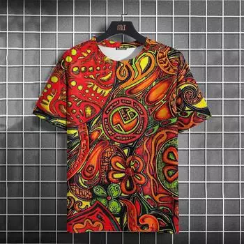Новая летняя мужская футболка с принтом в этническом стиле 3D, повседневная модная футболка с коротким рукавом для мужчин, топы с круглым вырезом, свободная мужская одежда S