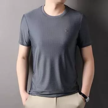 Новая летняя мужская футболка в корейском стиле, модная однотонная рубашка с круглым вырезом, тонкий повседневный топ, универсальная нижняя рубашка M