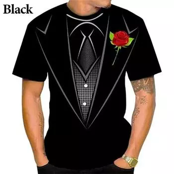 Новая летняя мужская мода интересный поддельный костюм смокинг галстук-бабочка футболка 3d печать повседневный свободный дышащий тренд короткие рукава S