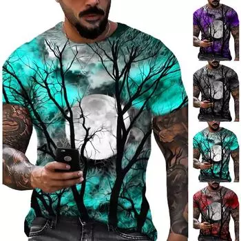 Новая летняя мужская модная футболка индивидуального цвета с принтом лунного света Мужская футболка Топ XS синий
