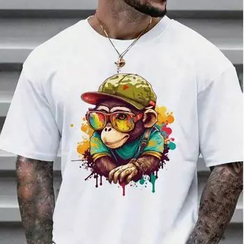 Новая летняя мужская модная футболка, креативная мужская футболка с принтом животных и обезьян, топ XS чёрный